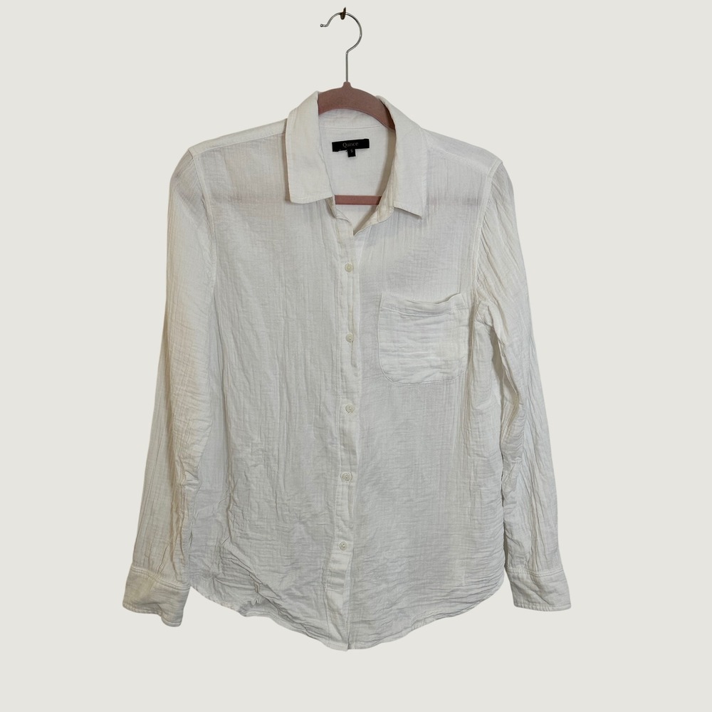 Quince Organic Cotton Gauze Long Sleeve Shirt Size S White Summer Beach Travel